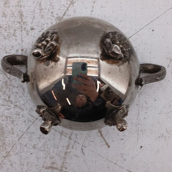 Vintage Silver Plated Footed Tea Pot Creamer Lidded Sugar Bowl Set Ornate Handle - Picture 9 of 16